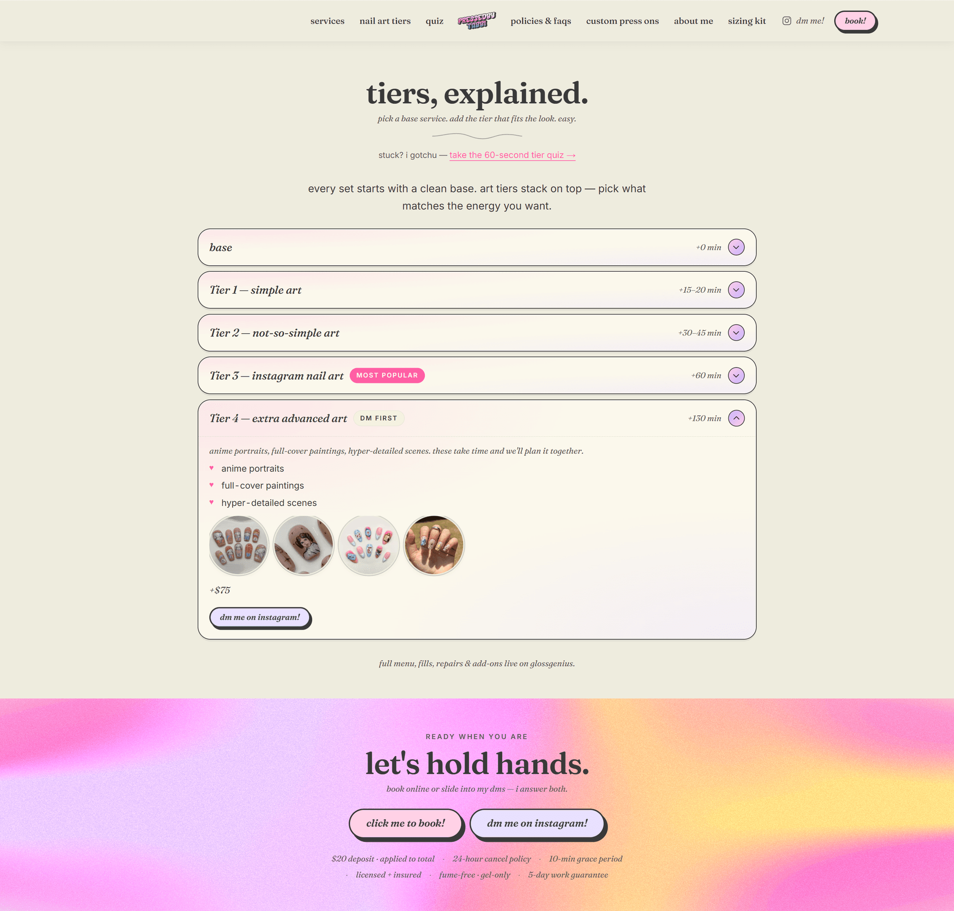 Pressed by Tabbi — new nail art tiers page after redesign